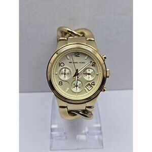 Michael Kors Runway MK3131 Gold Tone Watch Chain 38mm New Battery Womens Sz Smal